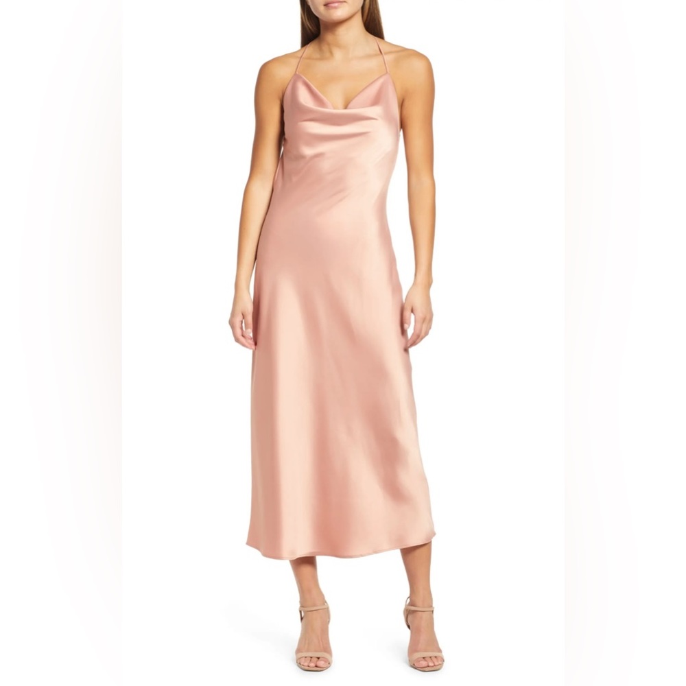 WAYF Beverly Cowl Neck Midi Slipdress Pink Size XL